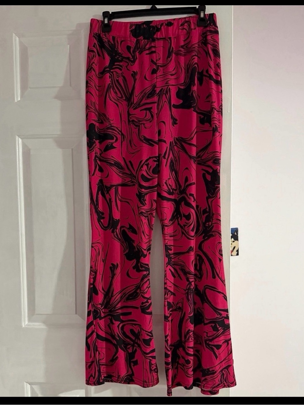 Nasty Gal Hot Pink & Black Swirl Wide-Leg Pants
